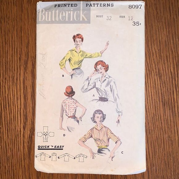 Vtg Butterick 1950s shirt pattern - Picture 1 of 6